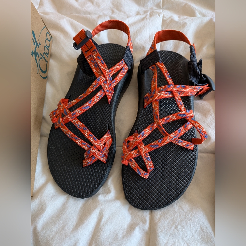 Chaco Women's Sandals Orange Strap on Black Footbed